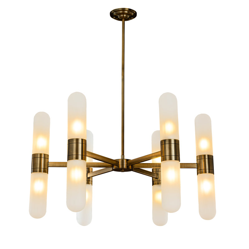 Larzie 12-Light 34'' Modern Round Dining Room Chandelier Bronze Classic Frosted Glass Kitchen Dinette Lighting