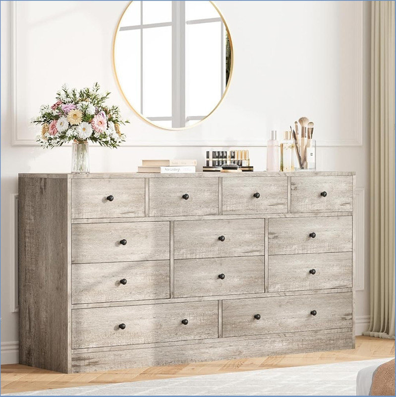 Commode à 61 tiroirs pour chambre à coucher, commode à 12 tiroirs et commodes, commode de rangement en bois avec prise de courant