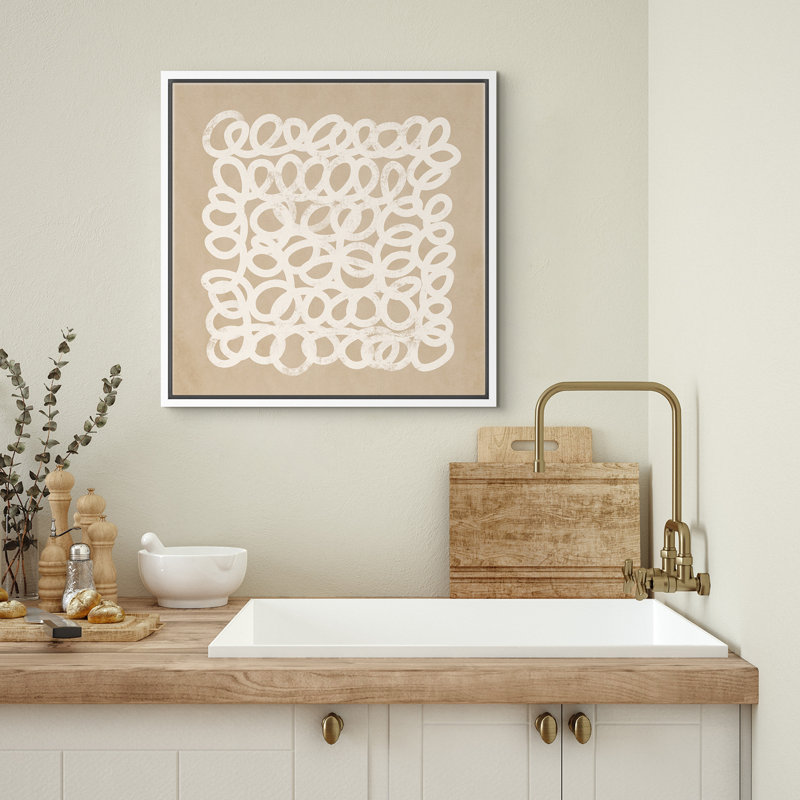 «Abstract Lines Tan Modern Neutral Contemporary», Blanc, H 16 po x l 16 po