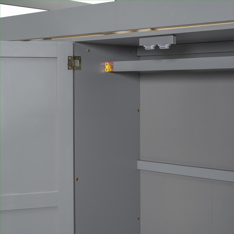 Lit mezzanine double en bois massif gris pleine grandeur pour lit double et petite chambre tout-en-un au design moderne, Gray