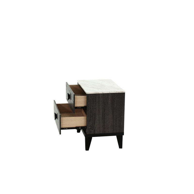 Table de chevet de style rustique gris foncé avec faux marbre 23 po x 15 po, H 23 po 15 po