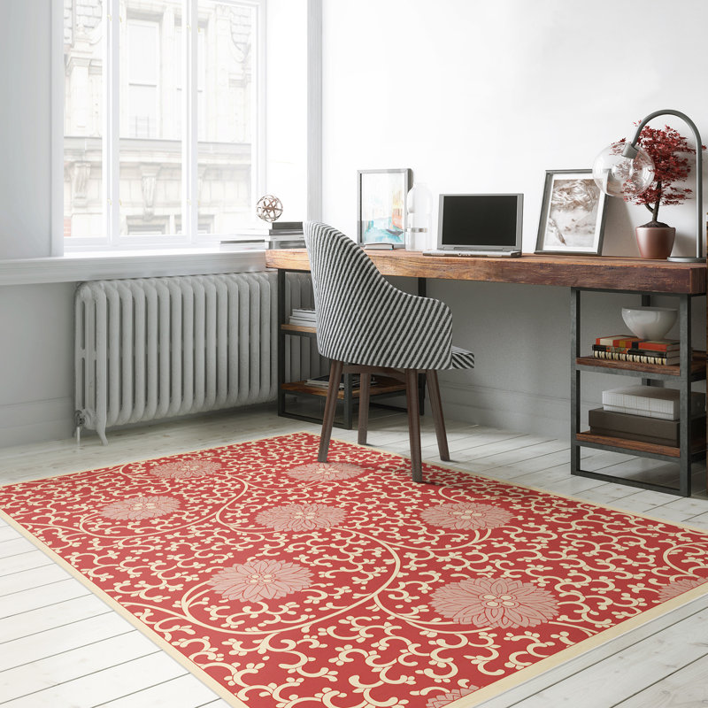 Hawarden Vinyl Floral Indoor Rug, Rectangle 4' x 6'