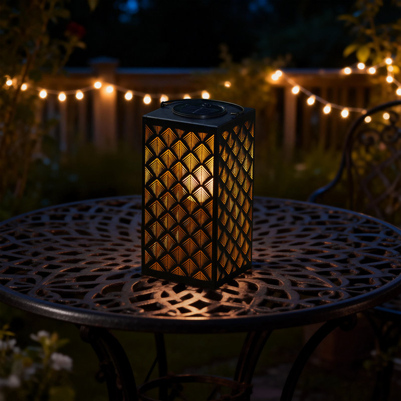 11"H Black Solar Powered Hanging Lantern with LED Light