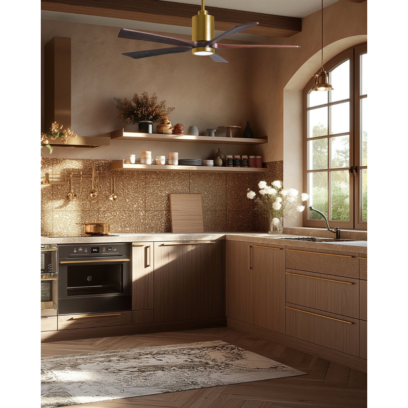 Patricia LED Downrod Ceiling Fan, Gloss White, Barn Wood Tone