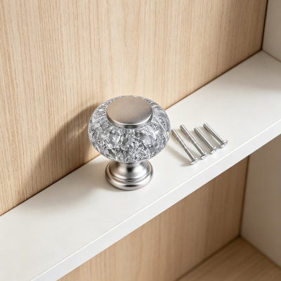Paquet de 8 boutons d'armoire en cristal argenté, poignées rondes de 1-3 / 8 po pour commode, cuisine et armoire, quincaillerie décorative élégante facile à installer