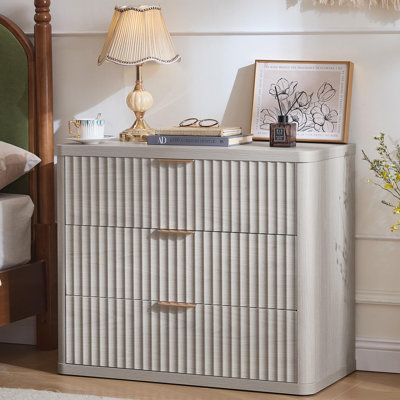 31.5-Inch Fluted 3-Drawer Nightstand with Large Storage, Modern Bedside Table & Smooth Metal Slides