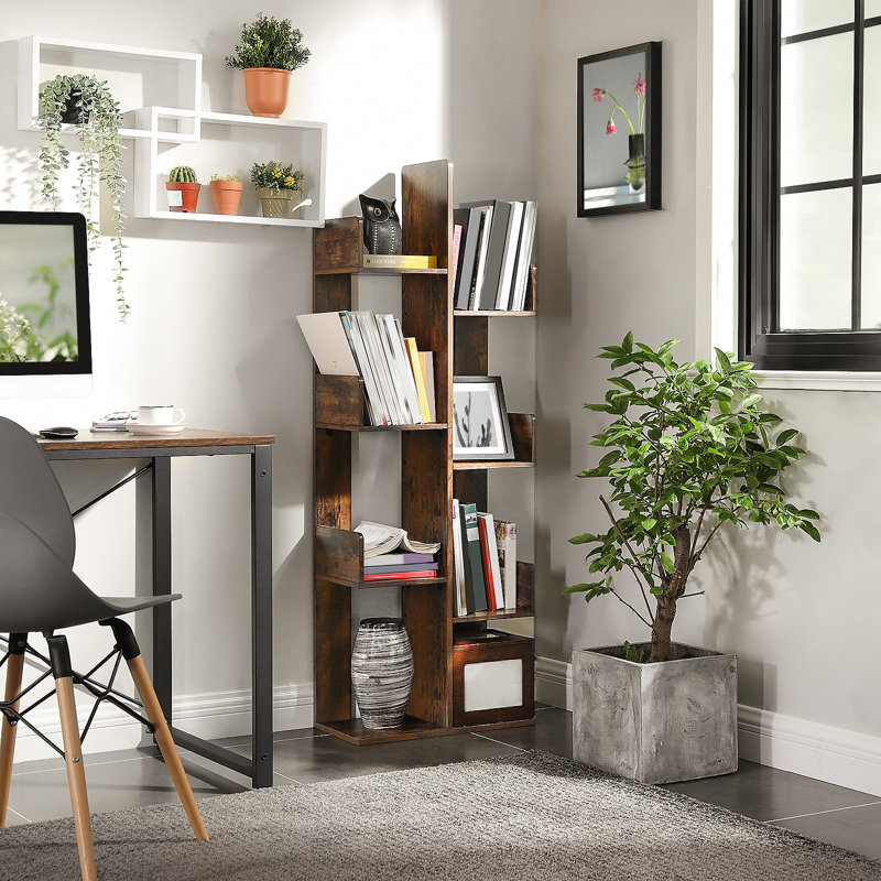 Nemec Geometric Bookcase, Rustic Brown