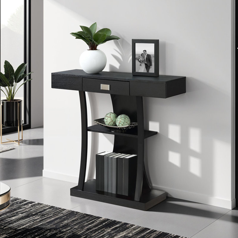 Table de type console à un tiroir Amett, Noir, H 34 po x l 36 po x P 12 po