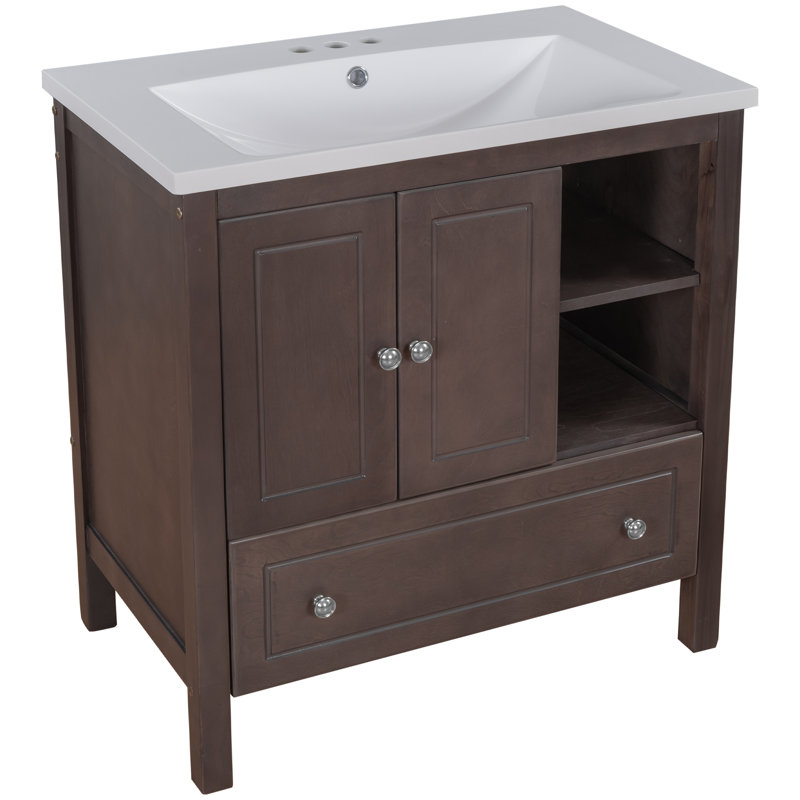 Meuble-lavabo 30 po avec lavabo en céramique, Brun