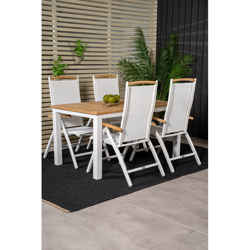 Navya 4 - Person Teak Solid Wood Patio Dining Set Extendable Rectangular Table