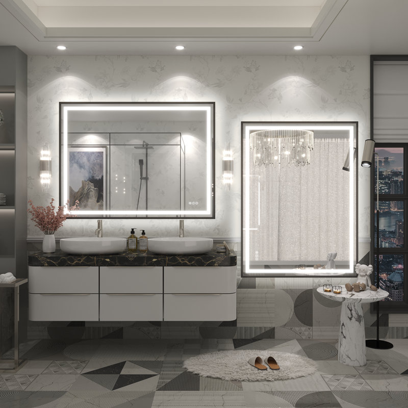 Miroir de salle de bain Molly Framelss, 48 po x 36 po, Noir