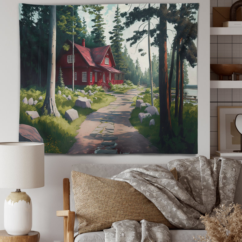 Tapisserie en polyester grange polyester avec punaises, H 32 po x l 39 po