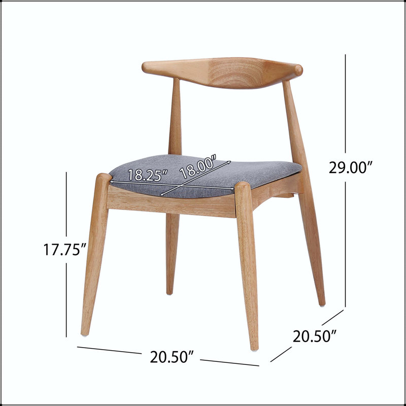 Chaise de salle à manger rétro en bois d'hévéa avec dossier ergonomique - naturel + gris, ensemble de 2, Grey, Natural