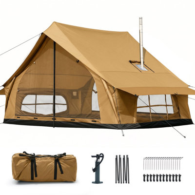 Tente chaude pour 2 à 4 personnes avec prise de poêle, tente gonflable imperméable 4 saisons, abri toutes saisons pour la randonnée