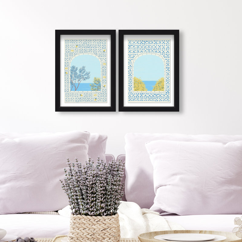 Mediterranean window set Shadowbox Nautical & Beach Print by Oliver Gal, Black Frame, 10 x 15, 63"H x 43"W, Black Shadowbox