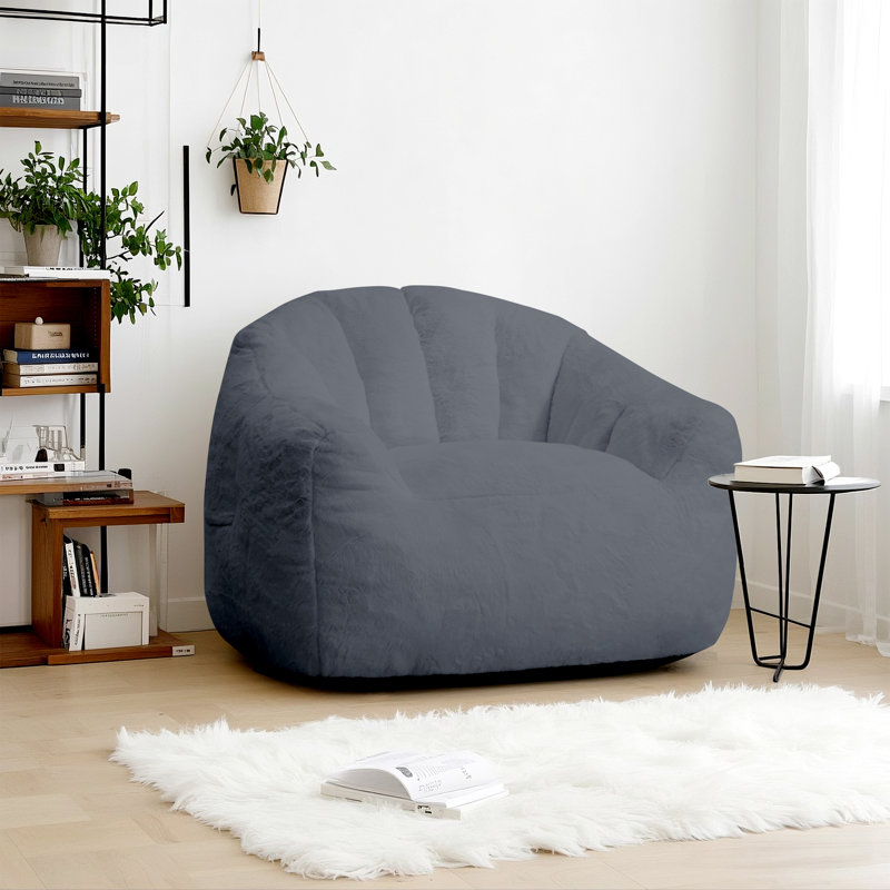 Canapé à billes en fausse fourrure de lapin simple avec accoudoirs, Polyester blanc