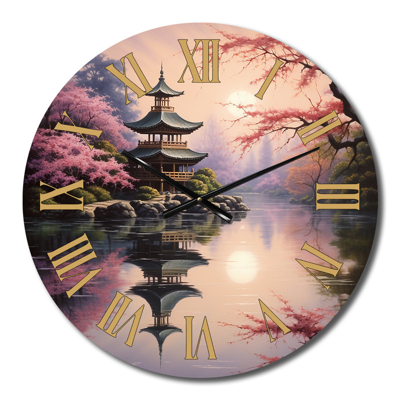 Asian Art Serene Pagoda VIII - Asian Wall Clock, Small
