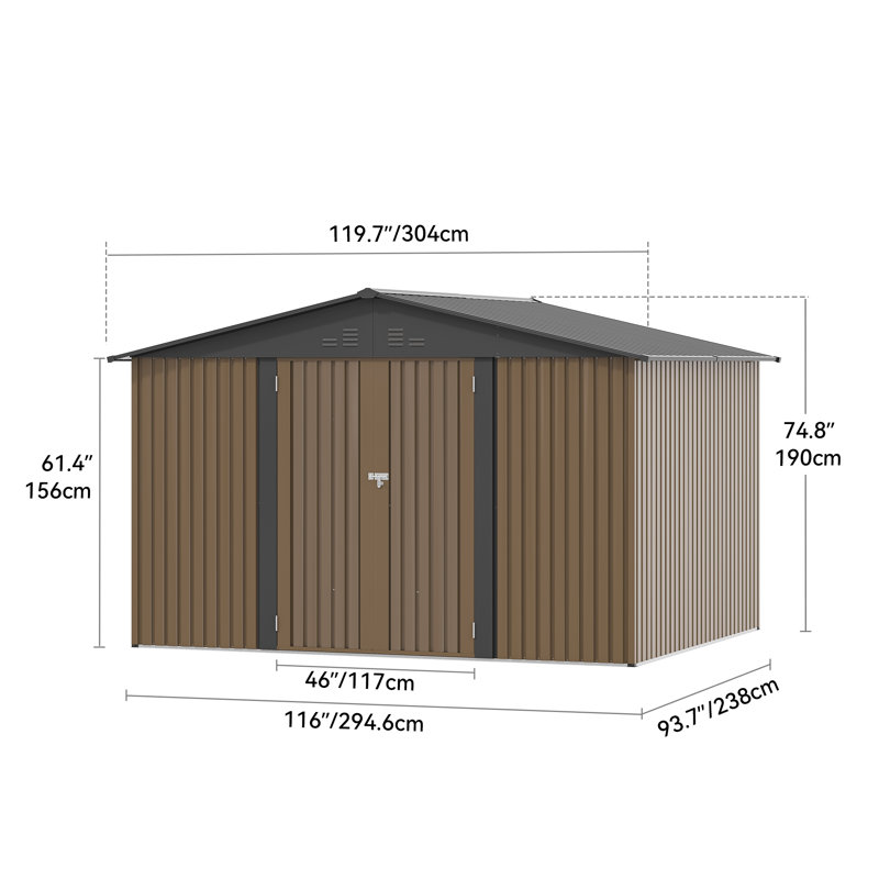 10 ft. W x 8 ft. D Metal Lean-To Storage Shed, Brown