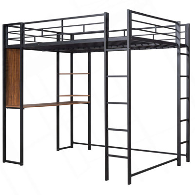 Metal Loft Bed With 2 Shelves And 1 Desk