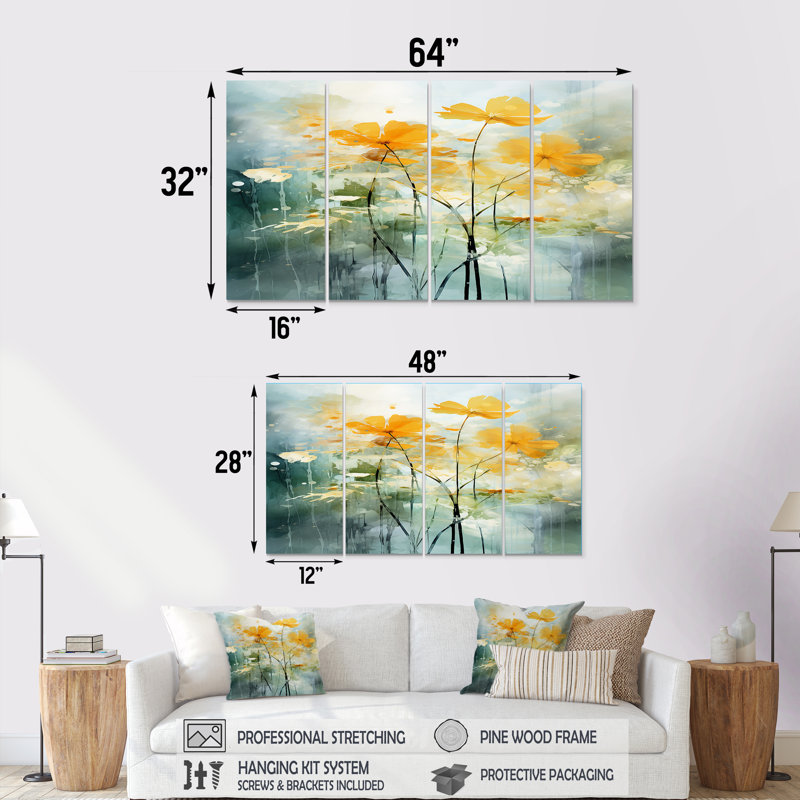 Edgardo - Décoration murale 4 boutons d'or, H 32 po x l 64 po