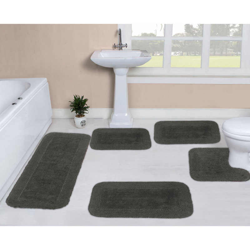 Brunton Collection 100% Cotton Bath Rugs (Set of 5), Gray