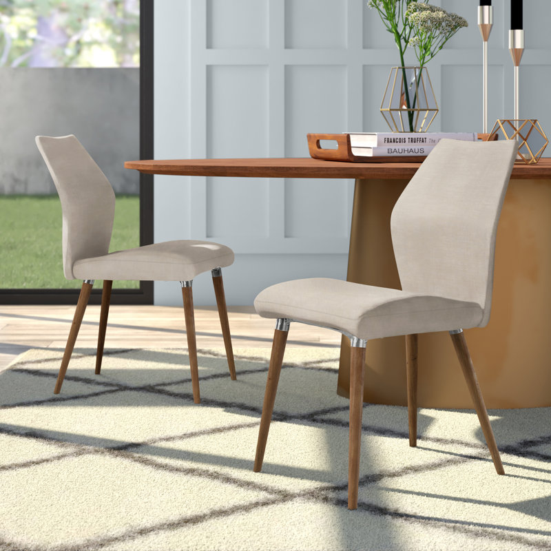 Jaeya 18.5'' H Linen Upholstered Side Chair, Beige, Light Oak