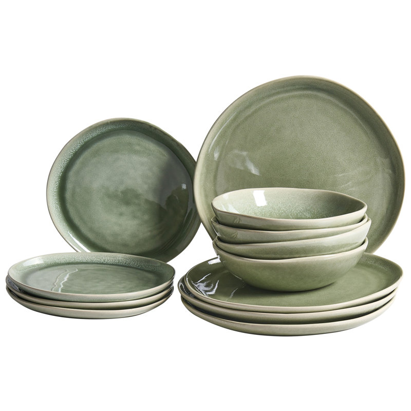 Handmade Stoneware Dinnerware - Service for 4, Green
