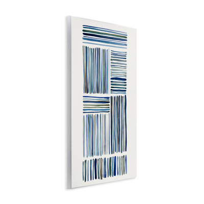 Art mural contrastant à lignes linéaires, design par Hannah Dawson