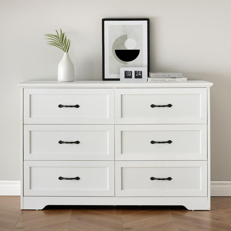 6 Drawers Dresser For Bedroom,Chest Of Drawers With Wide Metal Handle, White