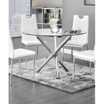 Tipler Round Glass Top Metal Base Dining Table