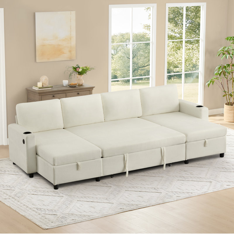 Canapé-lit 108,6 po à 4 places avec canapé de rangement en U 108,6 po, Beige