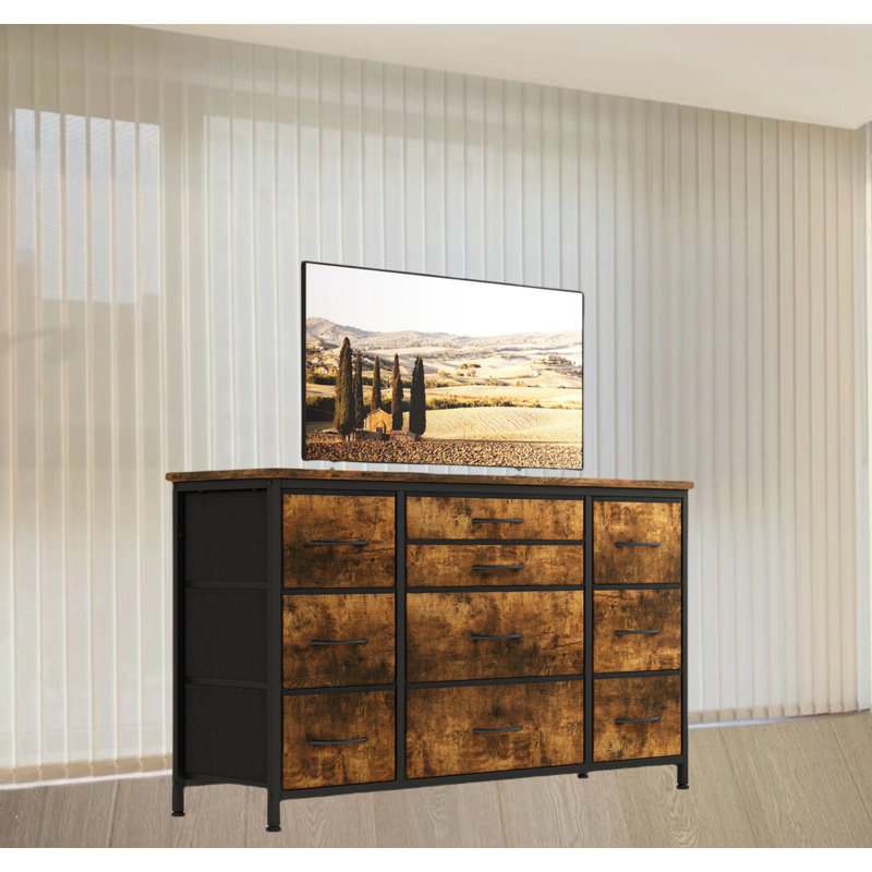 Commode 10 tiroirs avec prise de courant, Brun