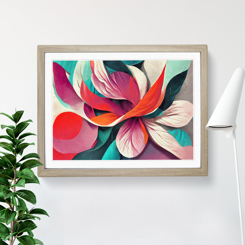 Artistic Flowers Abstract Vol.1 1 Piece Single Picture Frame Wall Art, 34cm H x 46cm W x 2cm D, Oak Framed