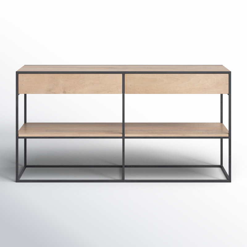 Ophelia 63'' Solid Wood Top Console Table, Beige, Black