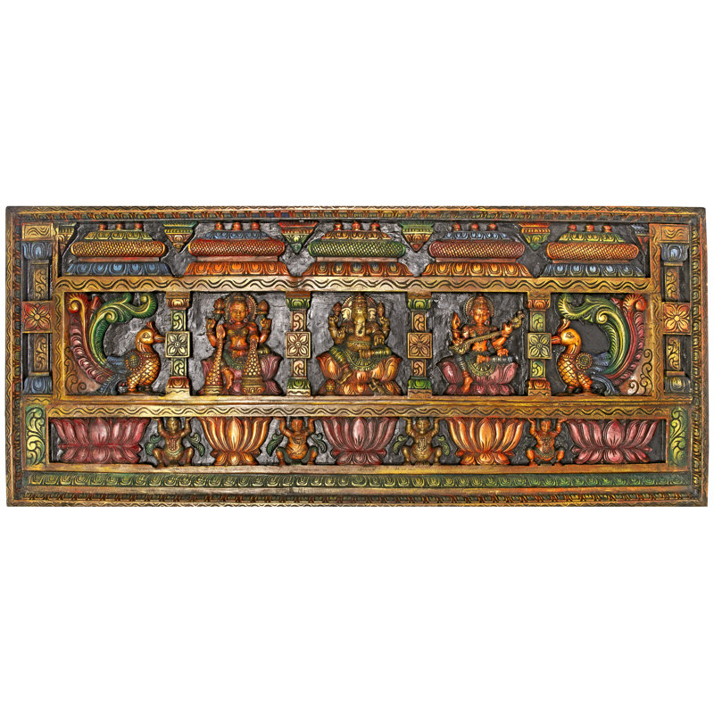 Panneau de grande taille de Lakshmi Ganesha et Saraswati