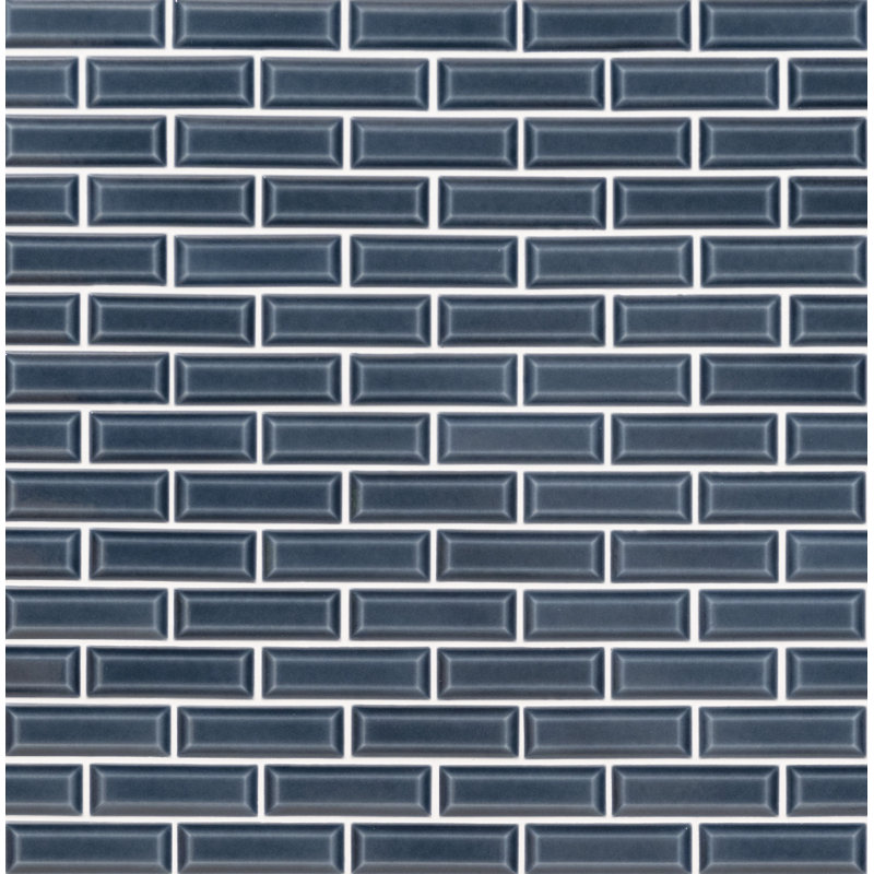 Subway 12 in. x 12 in. Glossy Ceramic Mosaic Wall Tile, Azura Mist