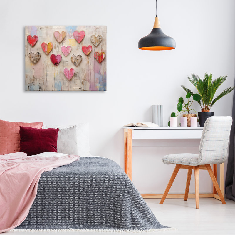 "Playful Love Hearts", art mural sur toile par LSR Design Studio, H 30 po x l 40 po