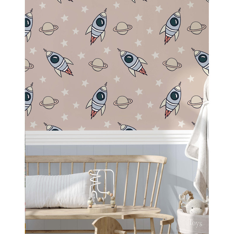 Childrens Space Rocket Wallpaper, Beige