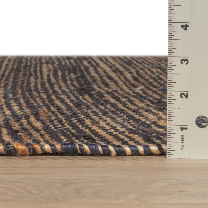Striped Blue/Natural Handwoven Jute Rug, Rectangle 6' x 9'