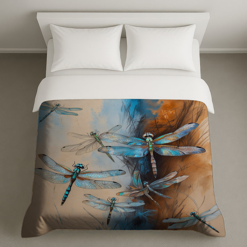 Blue Dragonflies Illustration Duvet Covers, King