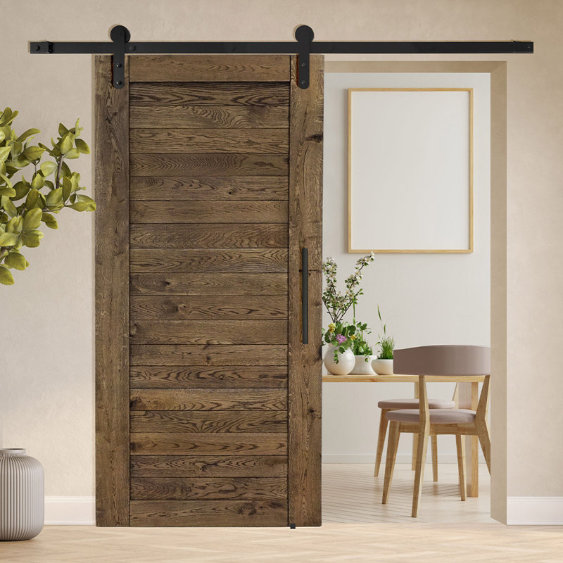 Pinache Solid Oak Barn Door, Brown Oil