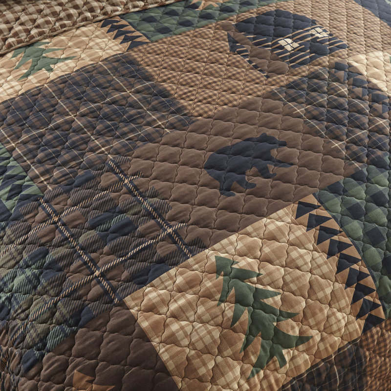 Brown Bear Cabin Reversible Twin Microfiber Quilt Set