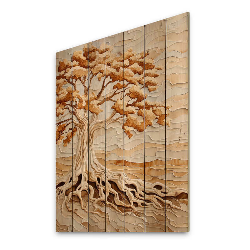 Automne, racines de baobab I - Art mural traditionnel sur bois de pin naturel, H 32 po x l 24 po x P 0,78 po