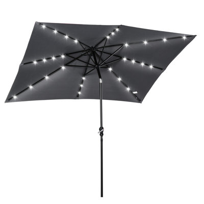 Solar Umbrella With Led Lights - 9' X 7', Tilt Function & Easy Crank, Ideal For Garden, Deck, Backyard, Pool, Beach Outdoors Dark Gray 7' Tiltable Hand Crank Managed, Fits Outdoor Areas Like Pattern