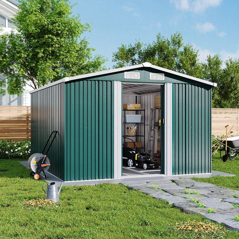 Metal Tool Shed with Pitched Roof – Charcoal Black, Dark Green