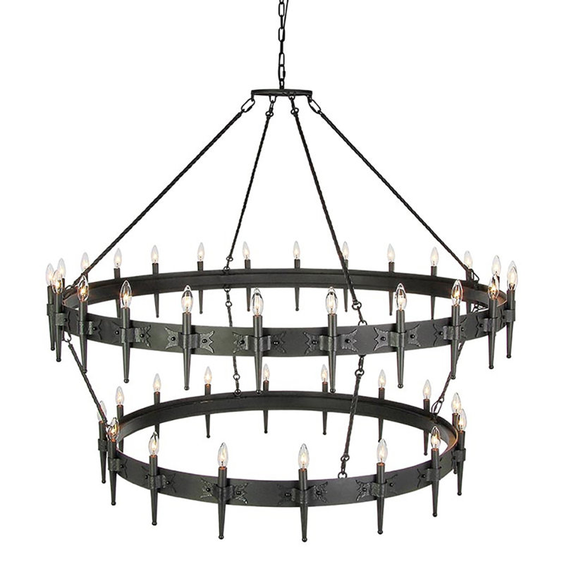 Lustre en forme de roue de chariot à 40 lumières de style bougie George