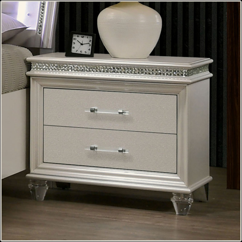 Table de chevet avec 2 tiroirs Crystal and Mirror Accents