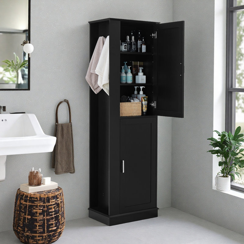 Freestanding Floor Accent Space-Saving Bathroom Cabinet With Adjustable Shelf, Black