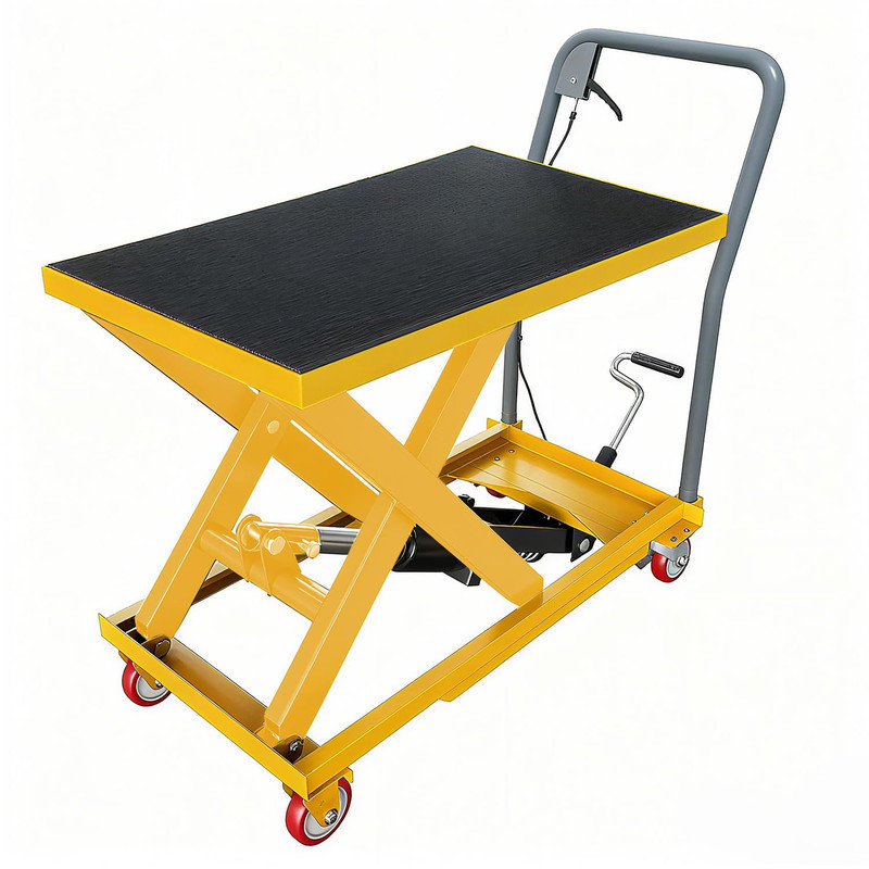 Chariot de table d'une capacité de 330 lb, ciseaux simples, hauteur de levage de 28,5 po avec plateforme antidérapante, Jaune
