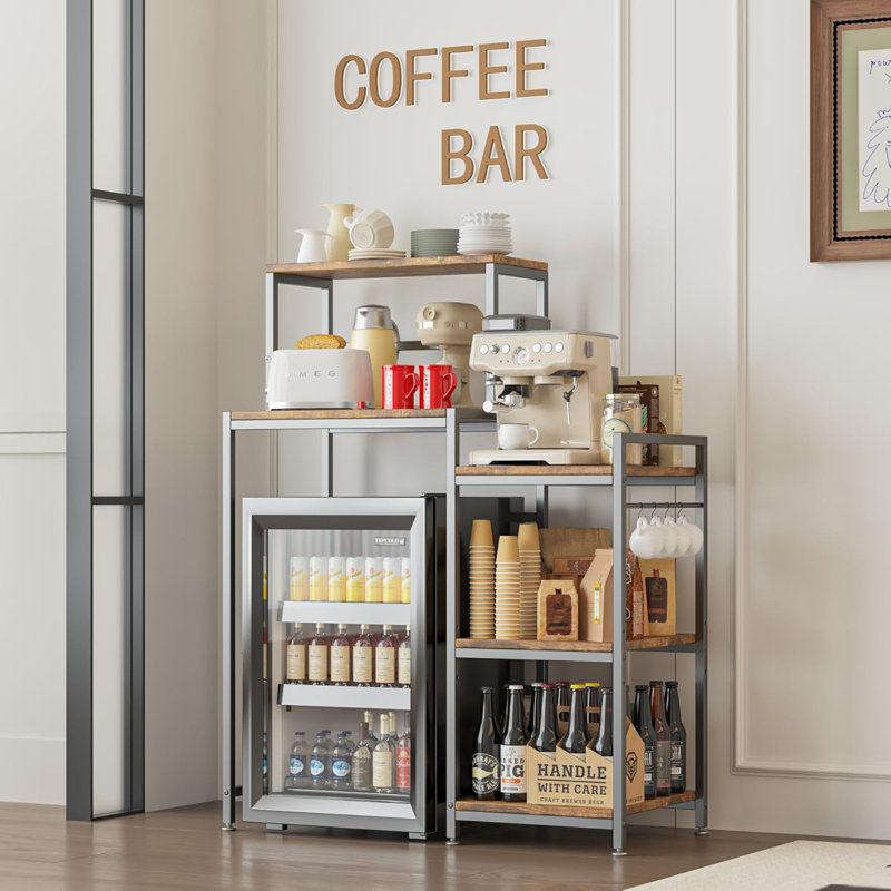 6-Tier Mini Fridge Stand With Storage,Mini Fridge Shelf,Mini Coffee Bar With Mini Fridge Space,Baker Racks,Microwave Stand,Mini Fridge Cabinet With Storage